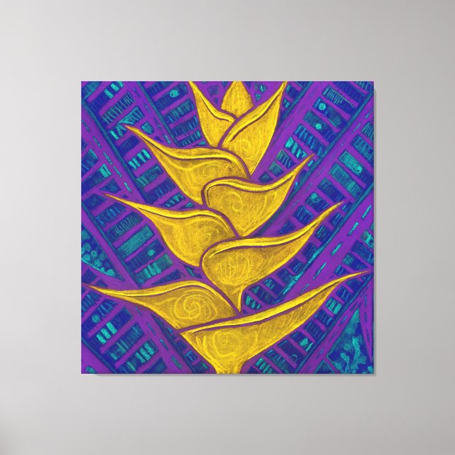 Toile Heliconia Flower, Abstraite peinture florale Jaune (Recto)