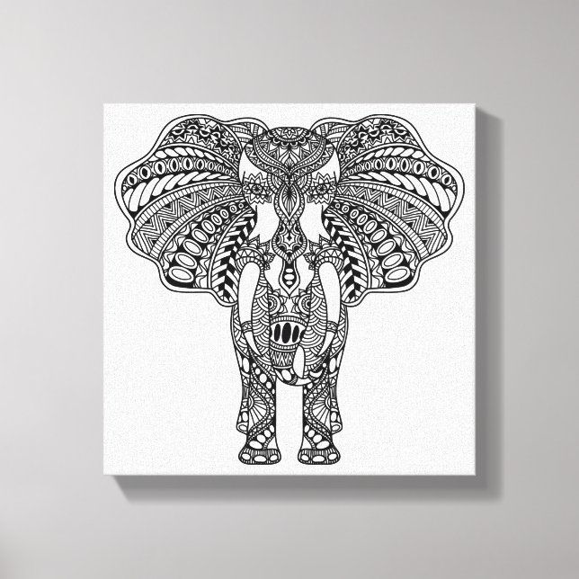 Toile Henna Mehndi Eléphant indien décoré 6 (Recto)