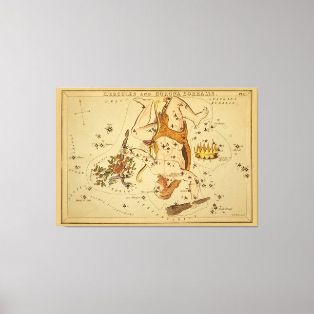 Toile Hercules - Image de la carte astronomique Vintage (Recto)