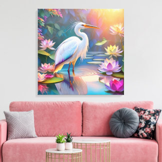 Toile Héron blanc à bec orange, oiseau de fantaisie