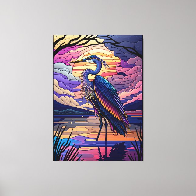 Toile Héron bleu au coucher du soleil (Recto)