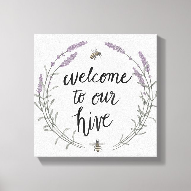 Toile Heureux d'être à la maison Mots II | Bienvenue à n (Recto)