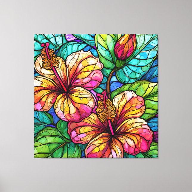 Toile hibiscus en verre tendu (Recto)