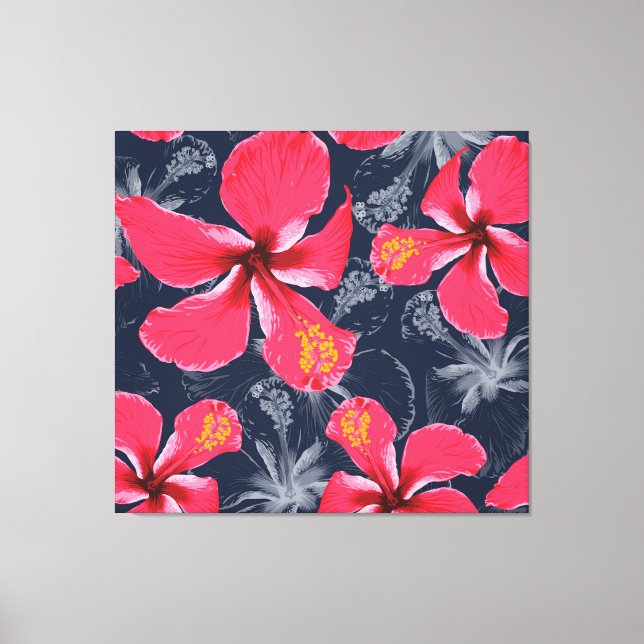 Toile Hibiscus Tropical Fleurs été Design (Recto)