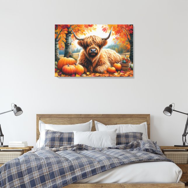 Toile Highland Cow Fall Citrouille Aquarelle (Insitu(Chambre))