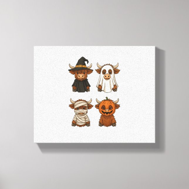 Toile Highland Cow Halloween Funny automne Éffrayant (Recto)