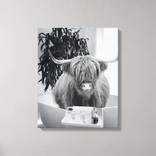 Toile Highland Vache Baignoire Blanc noir