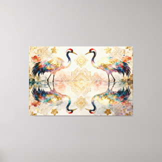 Toile Himmlische Kraniche in Harmonie - Wasserfarben