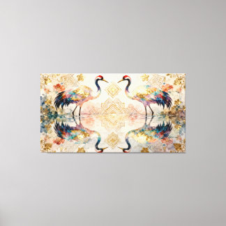 Toile Himmlische Kraniche in Harmonie - Wasserfarben