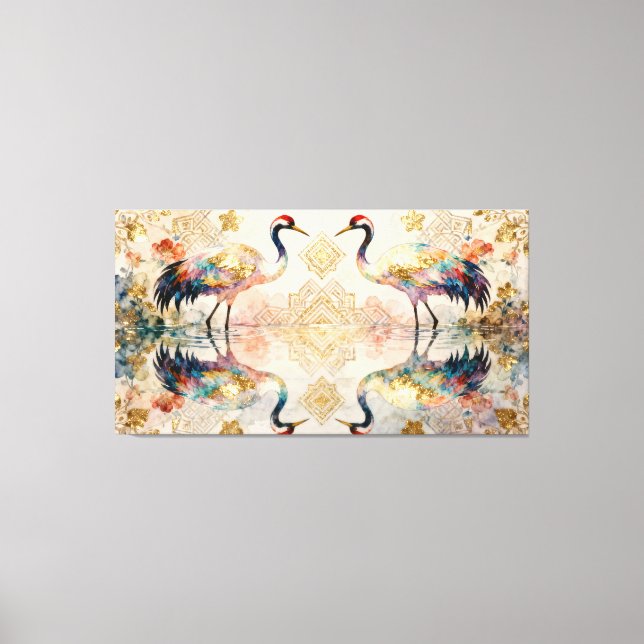 Toile Himmlische Kraniche in Harmonie - Wasserfarben  (Recto)