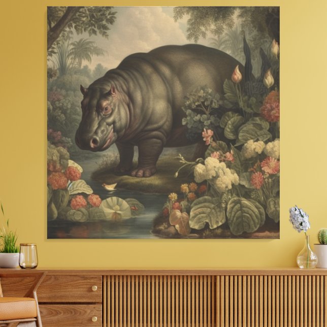Toile Hippopotame Botanique Vintage  (Insitu(Salon))