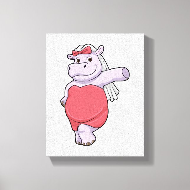 Toile Hippopotame en mariée avec voile et nœud (Recto)
