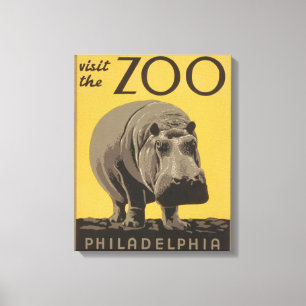 Toile Hippopotame vintage hippo zoo poster wpa