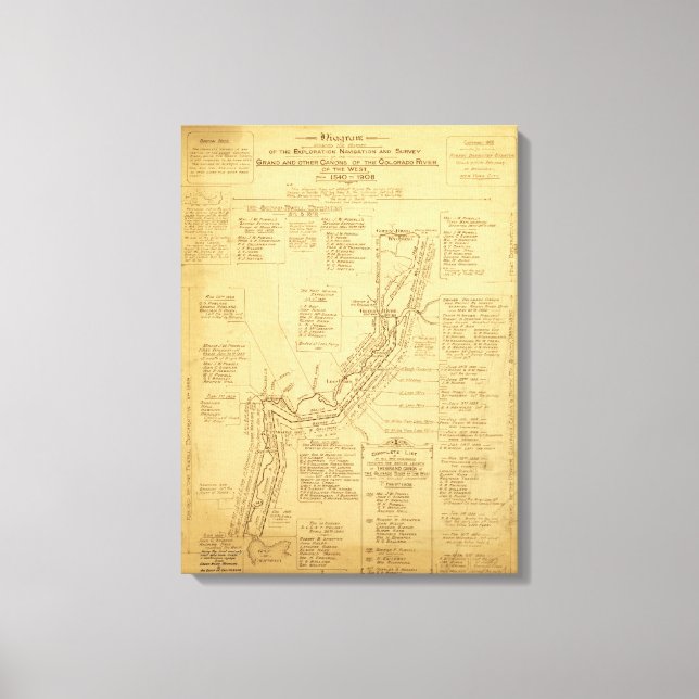 Toile Histoire de l'exploration du Grand Canyon Carte (Recto)