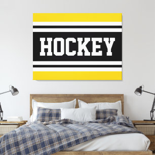 Toile HOCKEY Jaune Clair Noir Blanc Rayures de Course