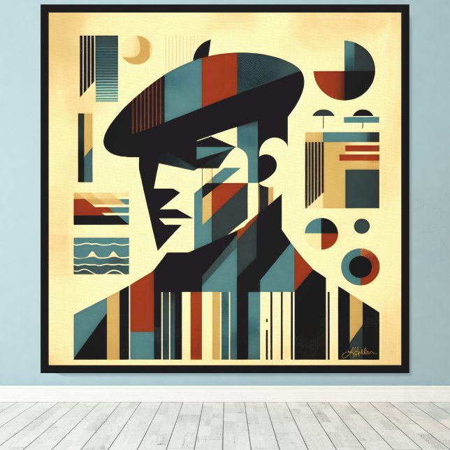 Toile Homme D'Art Moderne Du Milieu Du Siècle Portant Un (Insitu (Plancher de Bois))