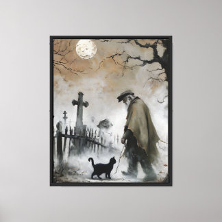 Toile Homme et chat au cimetière