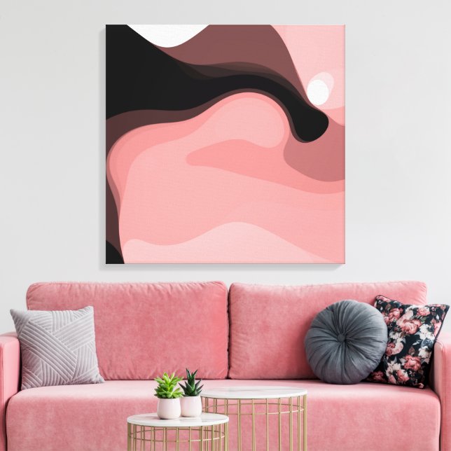 Toile Horizon coucher de soleil : rose, noir et blanc Ab (Insitu(Salon))