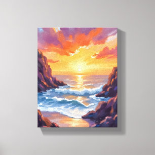 Toile Horizon Doré   Aquarelle du coucher de soleil jaun