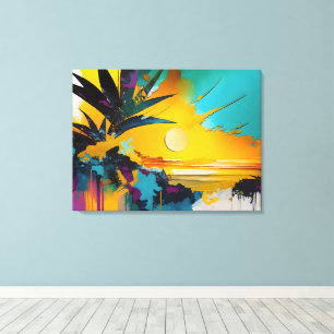 Toile Horizon Doré – Coucher de Soleil Tropical Abstrait