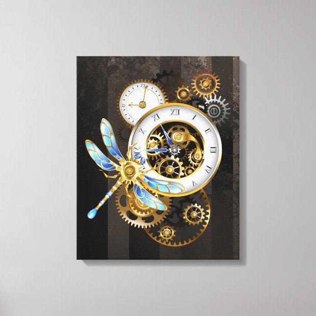 Toile Horloge à vapeur avec libellule mécanique (Recto)