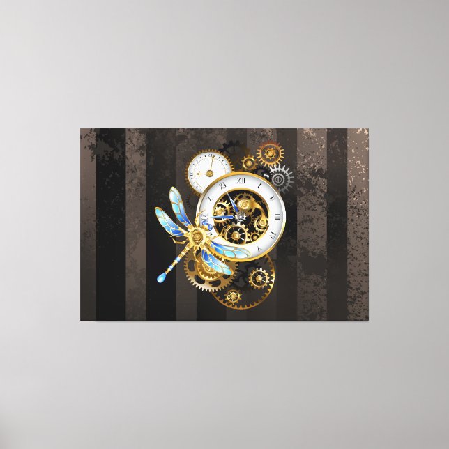 Toile Horloge à vapeur avec libellule mécanique (Recto)