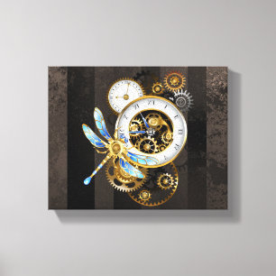 Toile Horloge à vapeur avec libellule mécanique