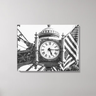 Toile Horloge de rue de l'État Paysage noir et blanc