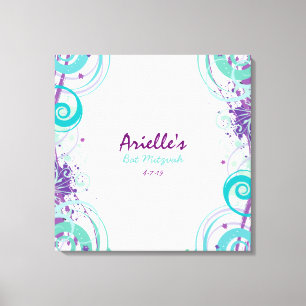 Toile Hot Aqua Swirls Stars Bat mitzvah Connexion Bureau