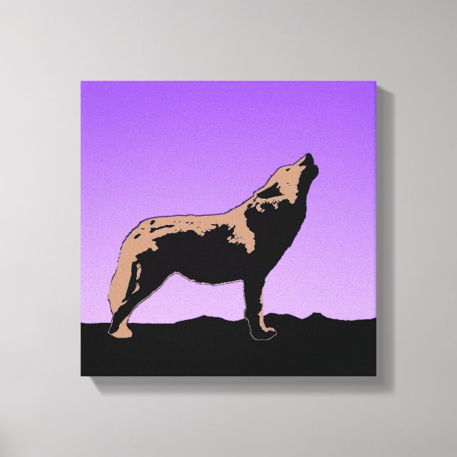 Toile Howling Wolf at Sunset - Art faunique original (Recto)