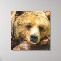 Huile réaliste Lazy Grizzly Bear sur toile.