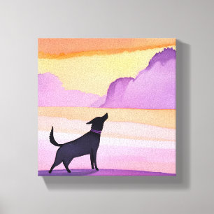 Toile Hurlement de chien   Silhouette de chien noir à l'