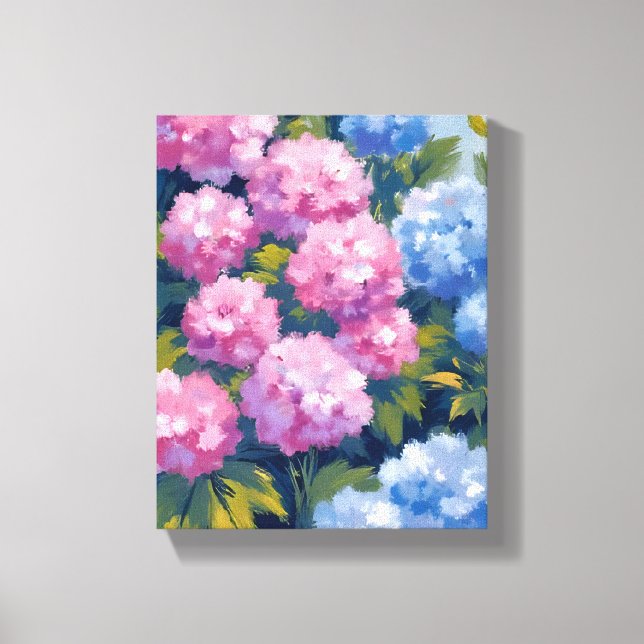 Toile Hydrangeas d'été | Fleurs côtières roses et bleues (Recto)