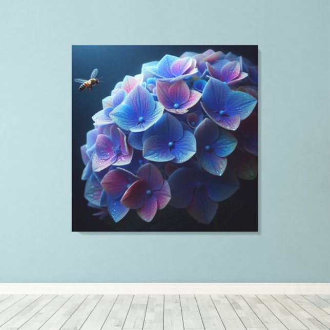 Toile Hydrangeas Floral Purple et Bleu (Insitu (Plancher de Bois))