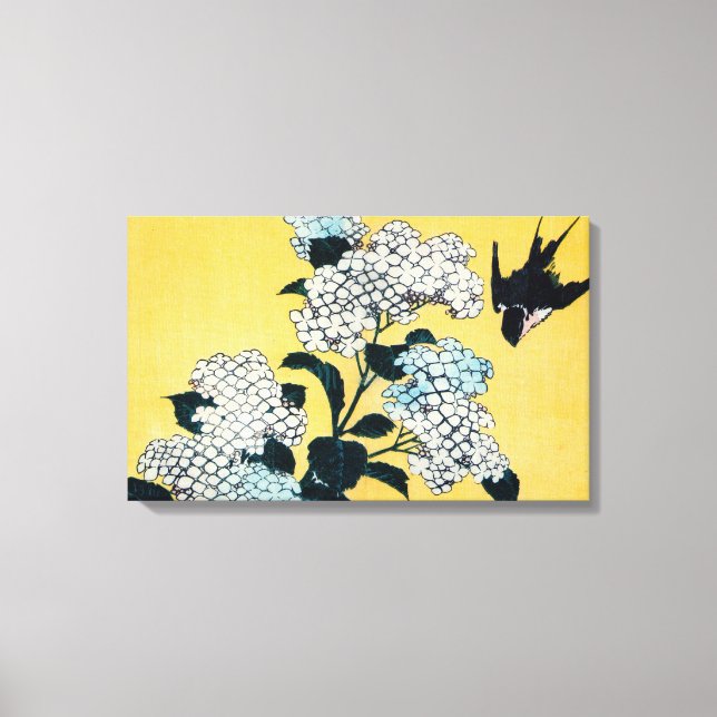 Toile Hydrangée et hirondelle, Hokusai, Ukiyo-e (Recto)
