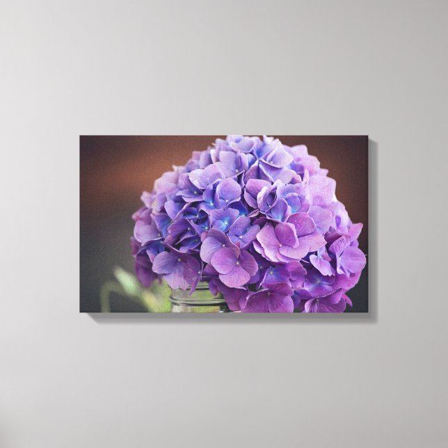 Toile Hydrangées violettes dans un bocal de Mason (Recto)
