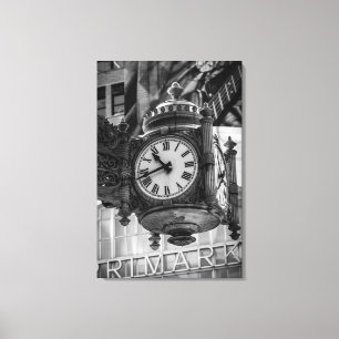Toile Icône Horloge sur State St Noir et Blanc Portrait