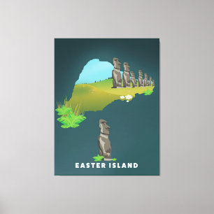 Toile Île de Pâques Illustrated Carte imprimé affiche de