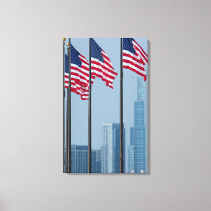 Toile Illinois, Chicago. Navy Pier, drapeaux américains