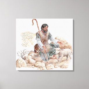 Toile Illustration de berger trouvant ses moutons perdus