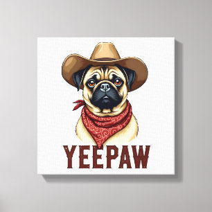 Toile Illustration de chien western YeePaw Pug cowboy vi