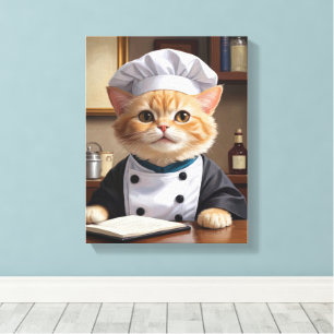 Toile Illustration de Cuisine Cute Orange Tabby Cat Chef