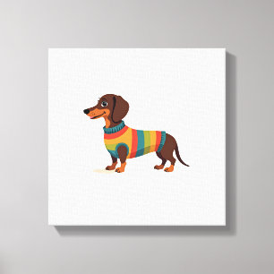 Toile Illustration de dachshund avec un pull vintage arc