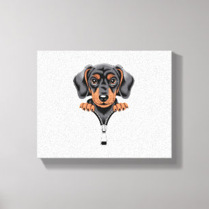 Toile Illustration de dachshund mignon regardant par une