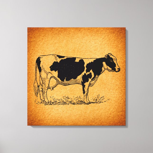 Toile Illustration de l'ancienne ferme de vache Holstein (Recto)