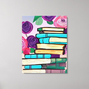 Toile Illustration de livres et de fleurs Art numérique