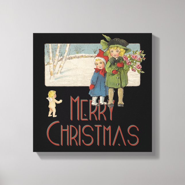 Toile Illustration de Noël Antique Enfants 1920 (Recto)