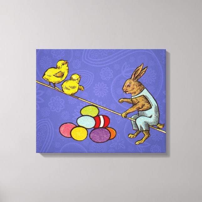 Toile Illustration de Pâques : lapin qui couve des œufs (Recto)