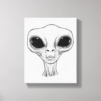 Toile Illustration de tête d'alien noir et blanc