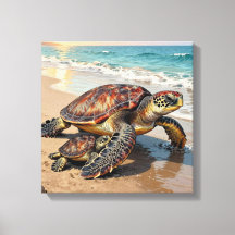 Illustration de tortue marine et bébé sur la plage